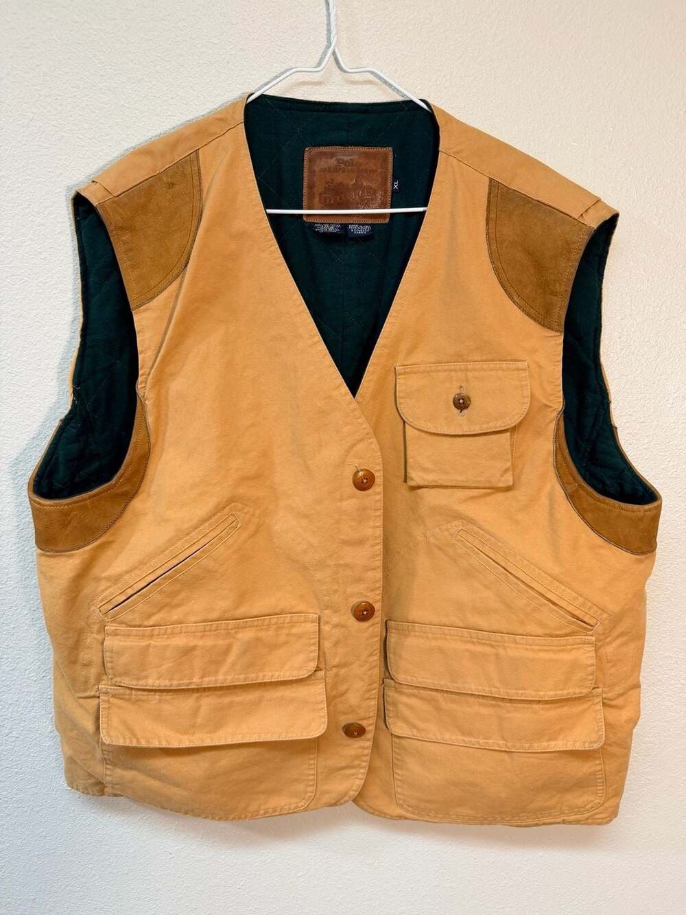 Vintage USA Polo Ralph Lauren Sportsman Canvas & Suede Hunting Vest XL